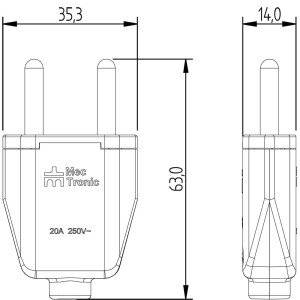 MEC T. 39006 PLUGUE RETANG 2P 20A CINZA -CX 60