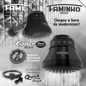 DUCHA FAME FAMINHO 4T BLACK 220V 6800W C/ CANO