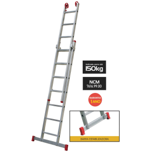 ESCADA EXTENSIVA ALUMINIO 8X2 DEGRAUS BOTAFOGO